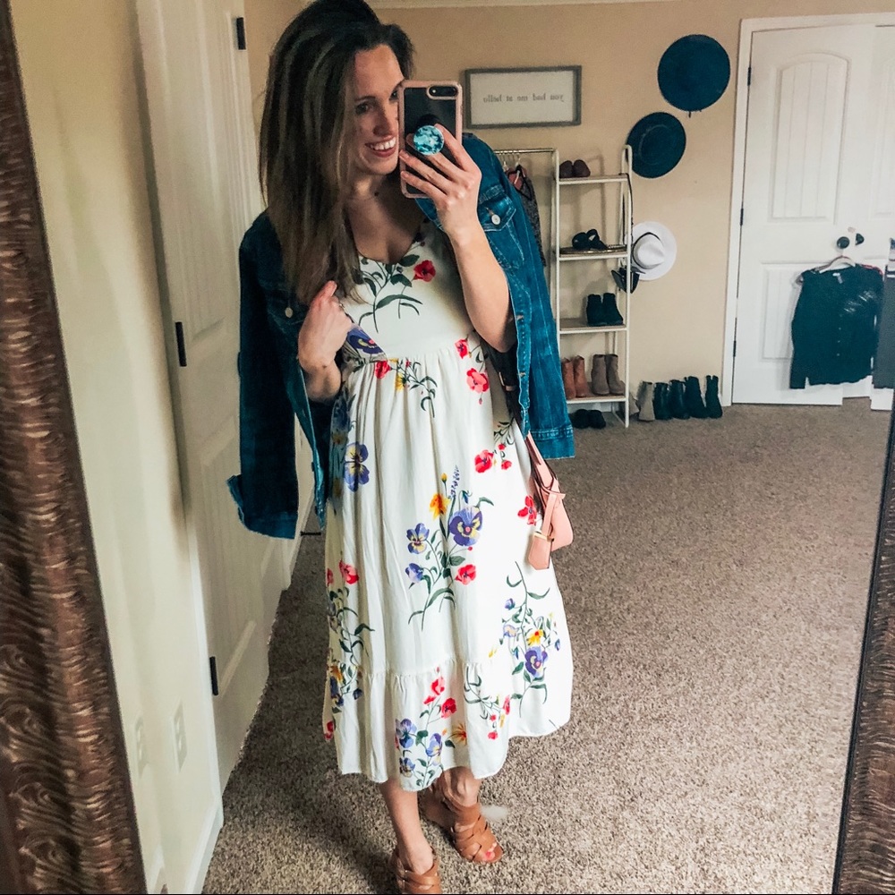 Spring Floral Fit & Flare Midi Dress Small
